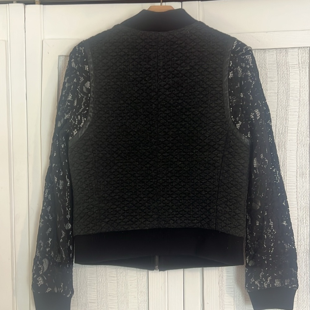 Rebecca Taylor Bomber Lace Leather combination Jacket size 8 - Picture 5 of 5